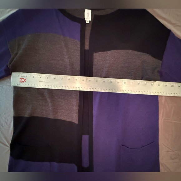 Jones New York purple/black/gray Colorblock Tunic length Open Cardigan Small - Picture 6 of 8
